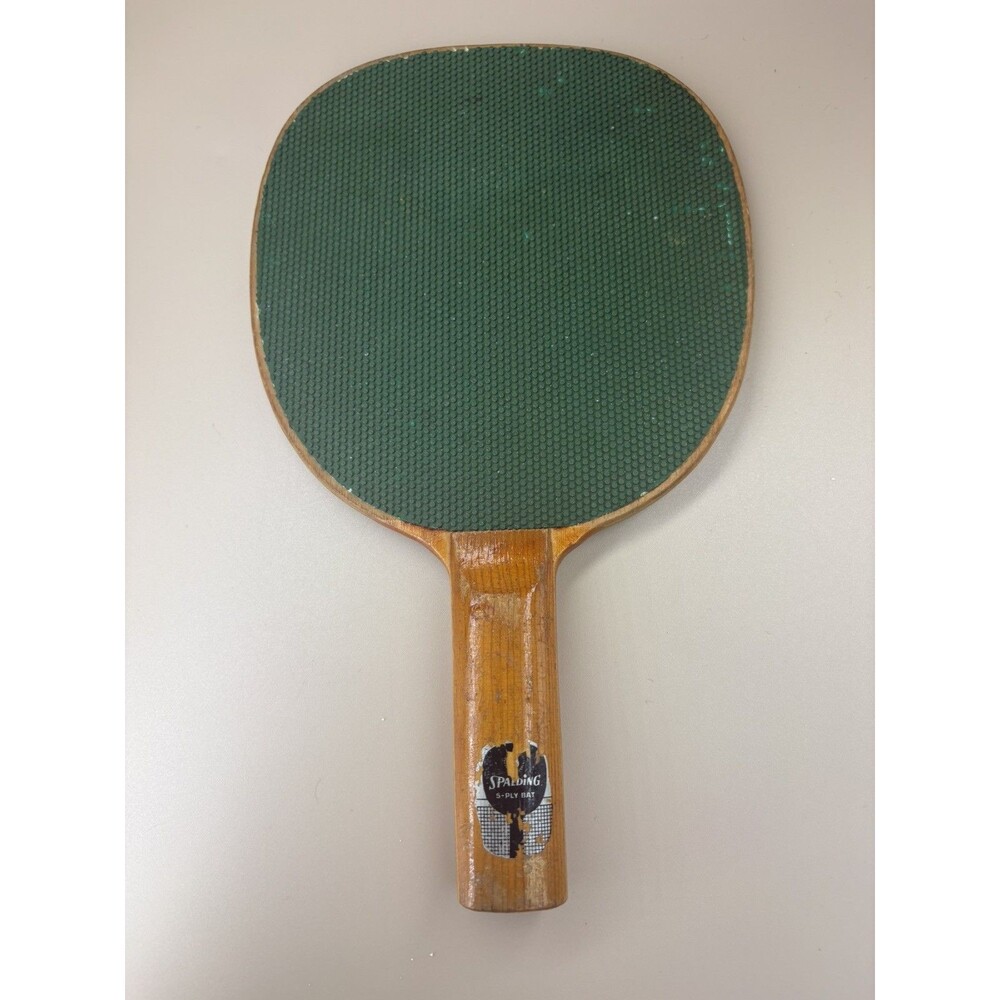 Vintage Spalding 5-Ply Table Tennis Paddle Green Rubber Ping Pong Bat Racket